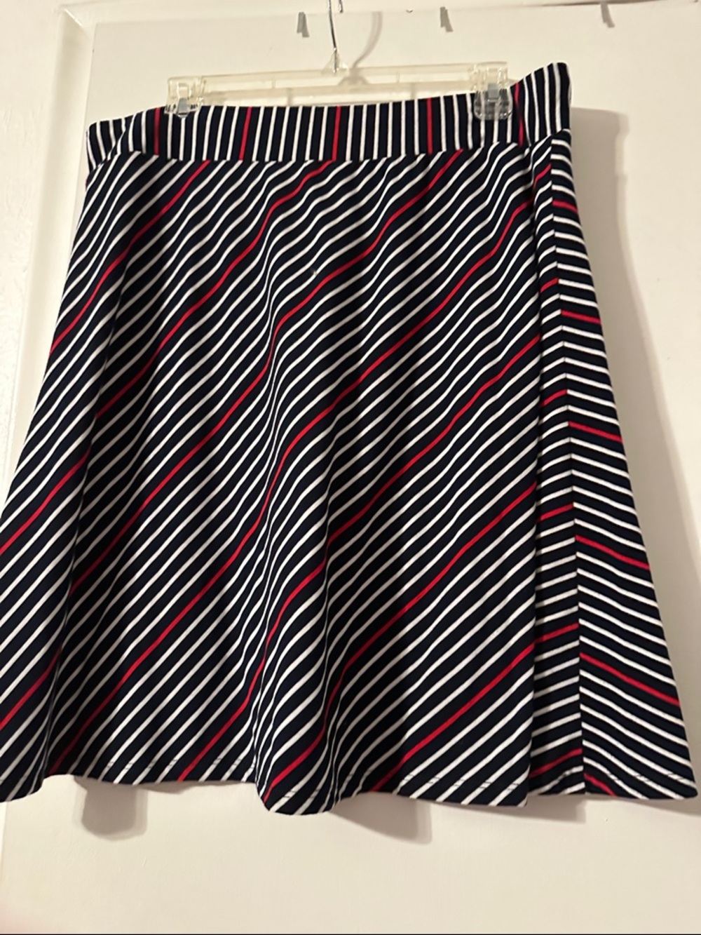 Striped A-Line Skirt in Navy, White & Red